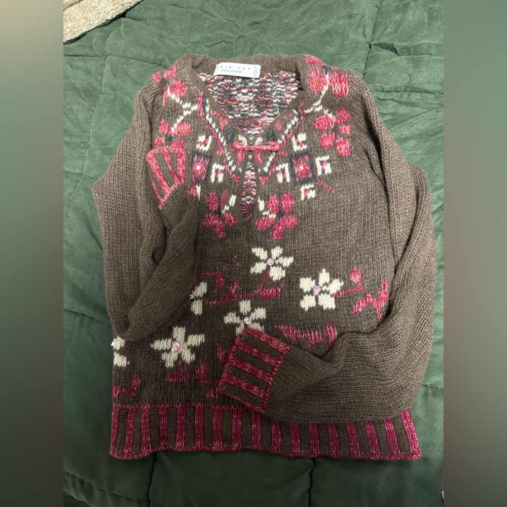Twin set wool Brown Floral Sweater - Picture 2 of 8